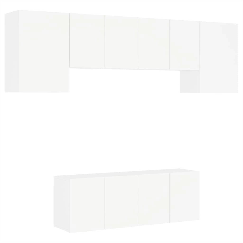 6 Piece TV Wall Units White Engineered Wood 3216439