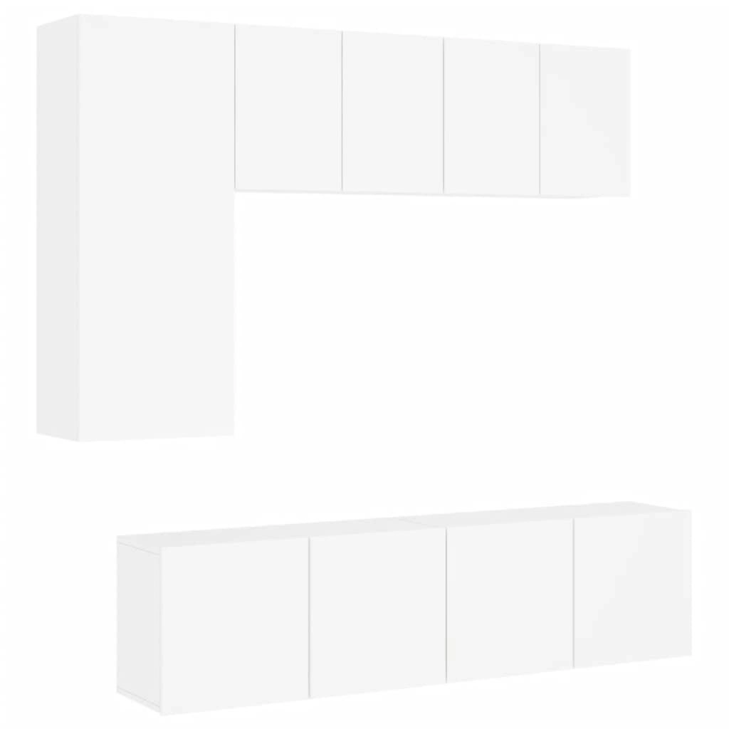 5 Piece TV Wall Units White Engineered Wood 3216464