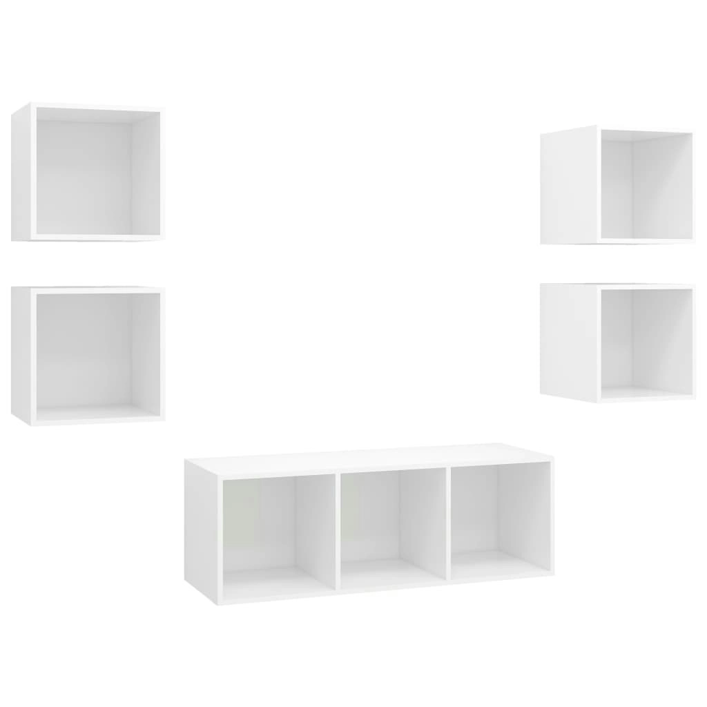 5 Piece TV Cabinet Set White Engineered Wood 3079610