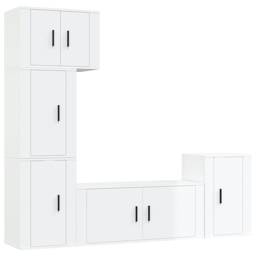 5 Piece TV Cabinet Set High Gloss White Engineered Wood 3188632