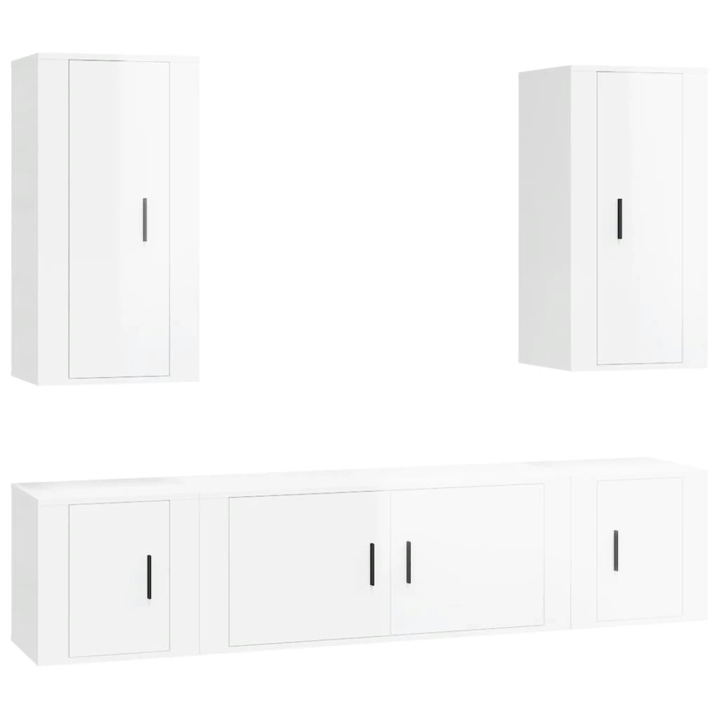 5 Piece TV Cabinet Set High Gloss White Engineered Wood 3188680