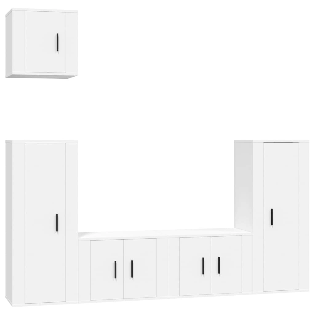 5 Piece TV Cabinet Set White Engineered Wood 3188782