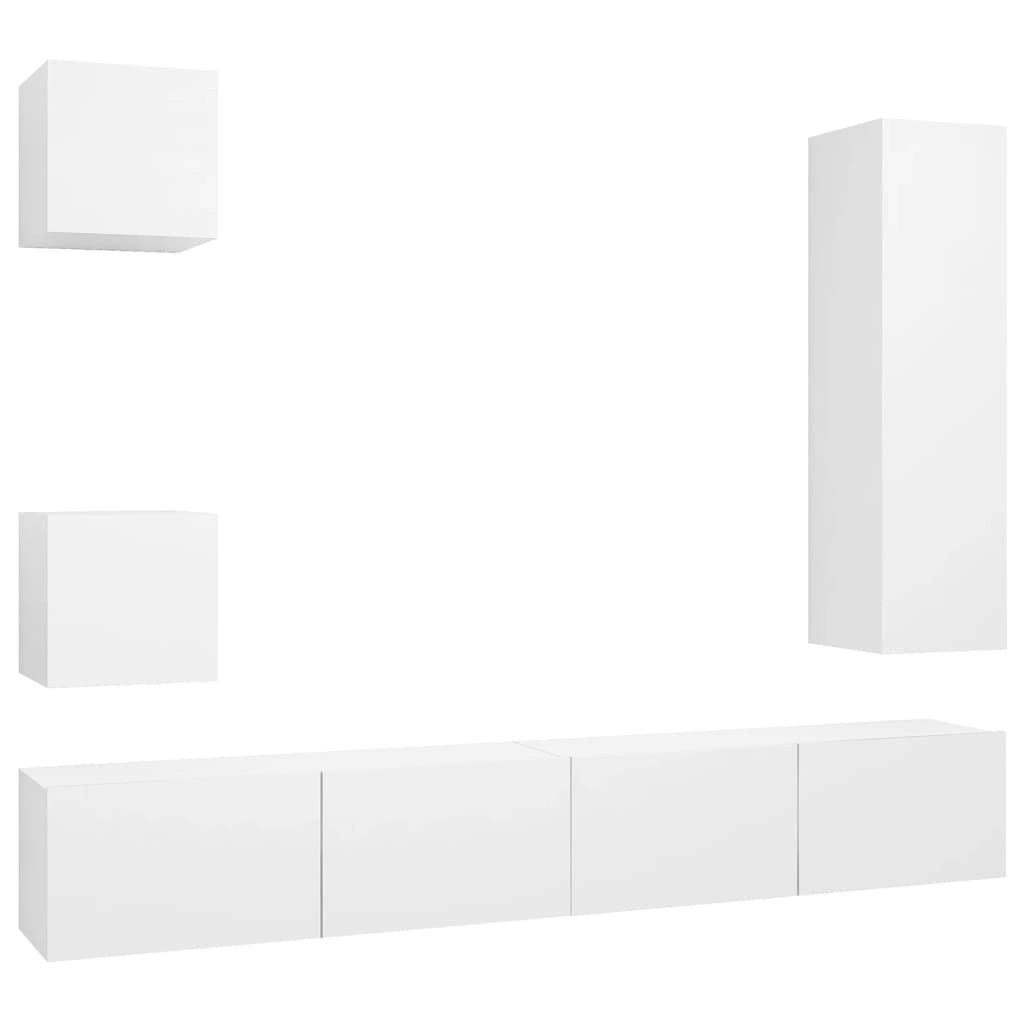 5 Piece TV Cabinet Set White Engineered Wood 3078697