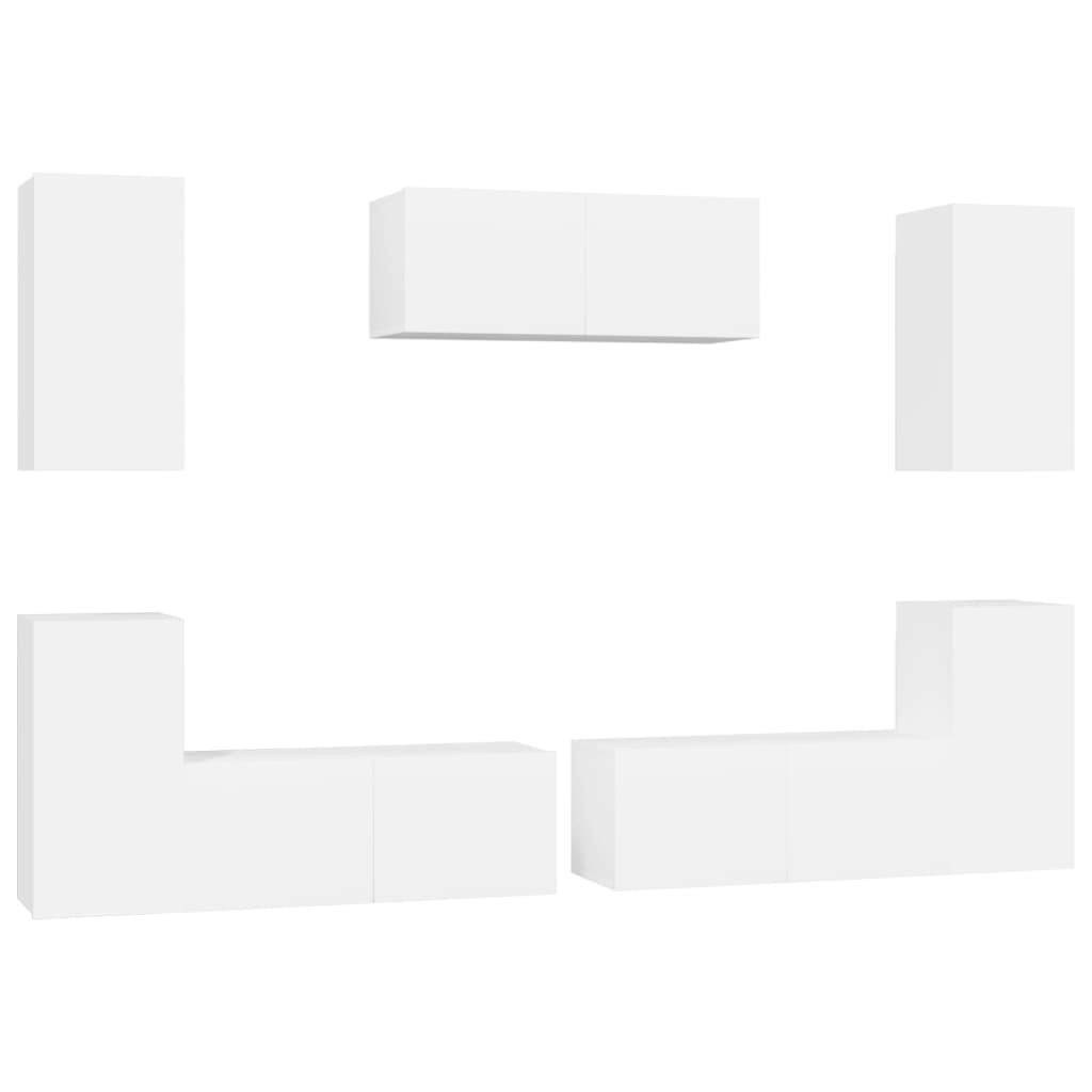 7 Piece TV Cabinet Set White Engineered Wood 3114302