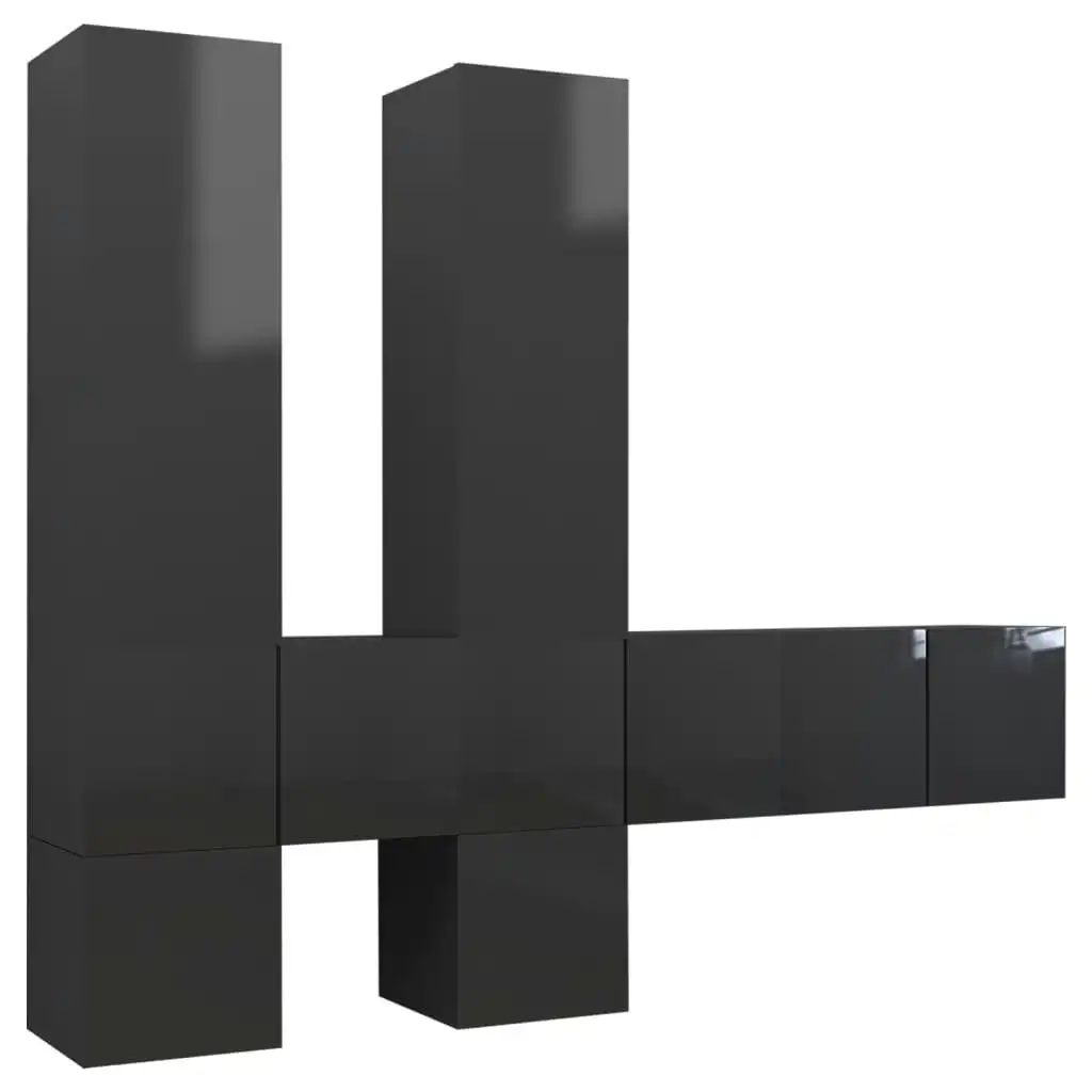 7 Piece TV Cabinet Set High Gloss Grey Engineered Wood 3079558