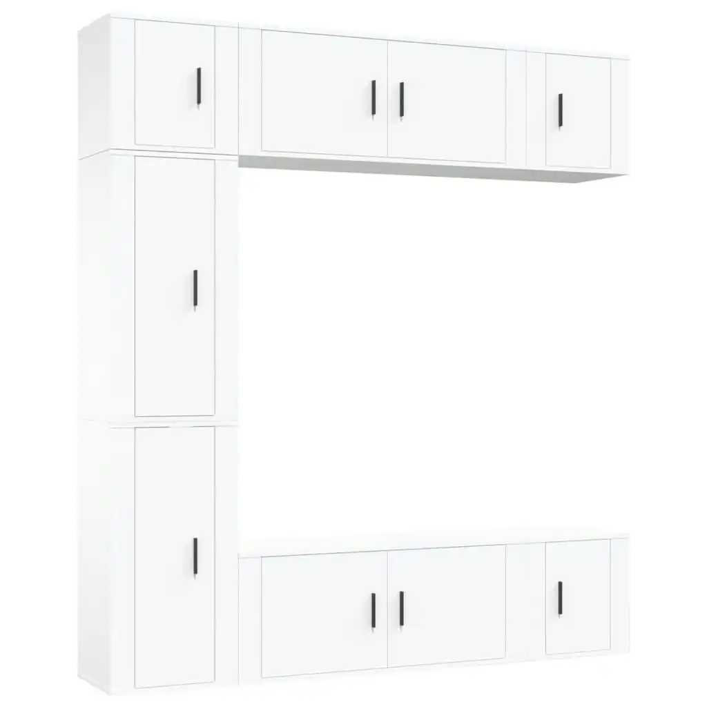 7 Piece TV Cabinet Set White Engineered Wood 3188646