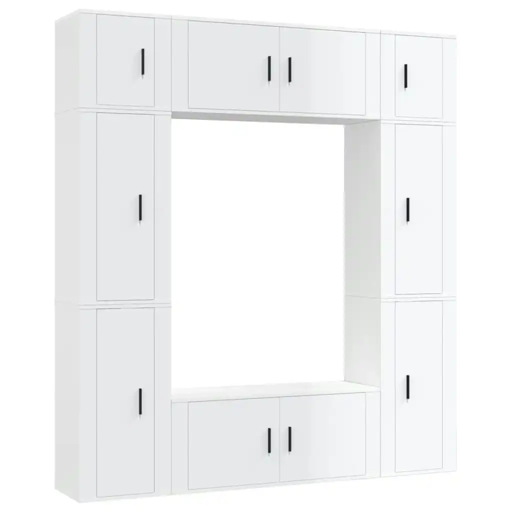 8 Piece TV Cabinet Set High Gloss White Engineered Wood 3188640