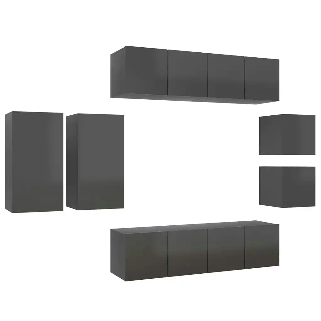 8 Piece TV Cabinet Set High Gloss Grey Engineered Wood 3079544