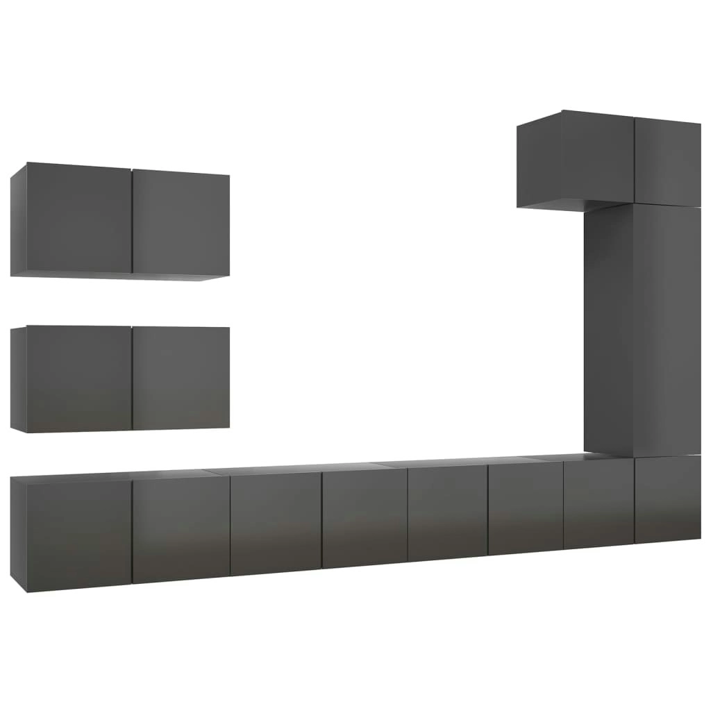 8 Piece TV Cabinet Set High Gloss Grey Engineered Wood 3079556