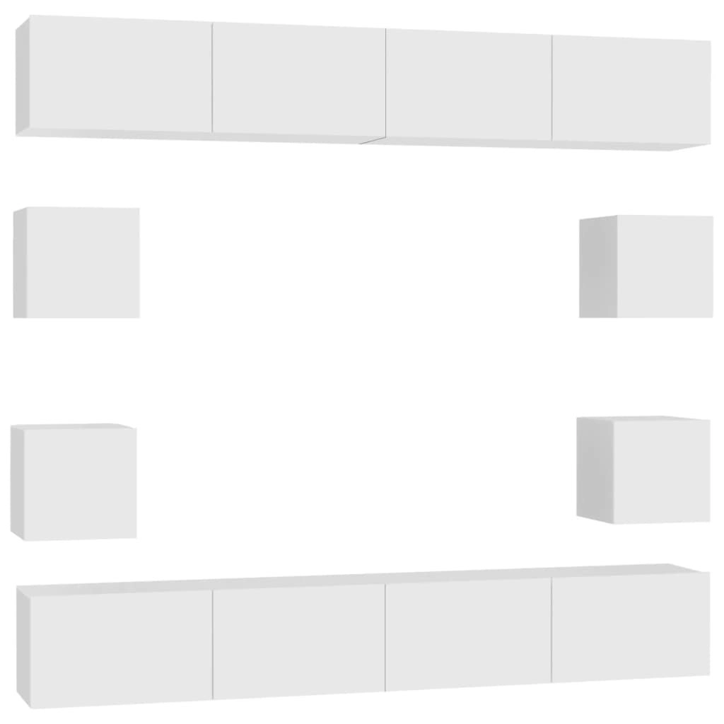 8 Piece TV Cabinet Set White Engineered Wood 3078649