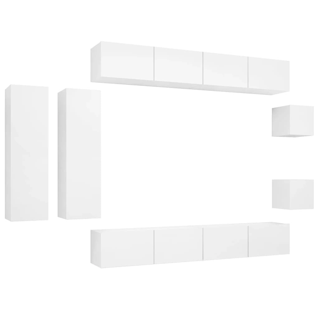 8 Piece TV Cabinet Set White Engineered Wood 3078706