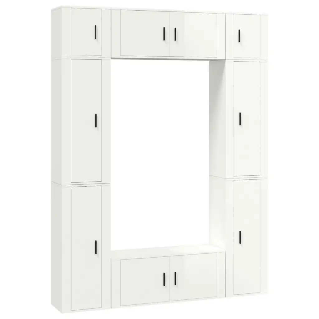 8 Piece TV Cabinet Set High Gloss White Engineered Wood 3188816