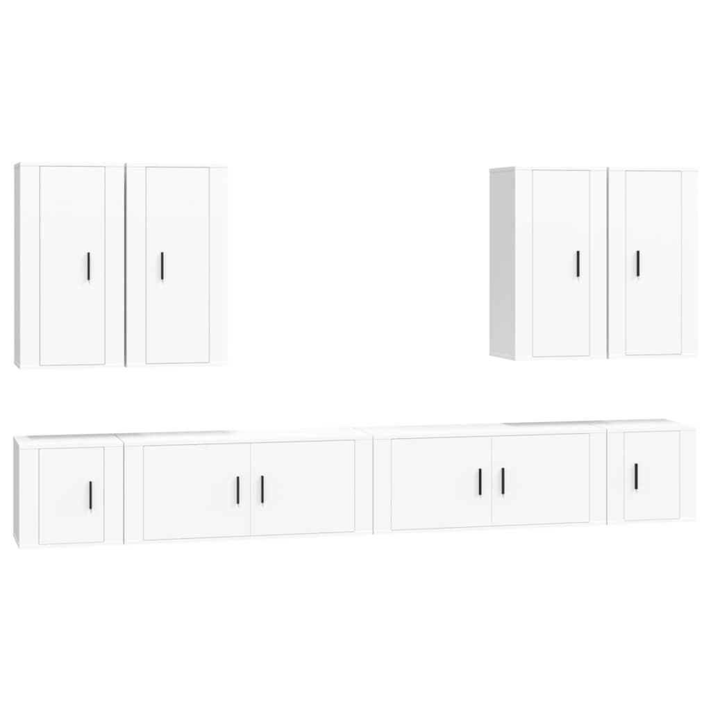 8 Piece TV Cabinet Set White Engineered Wood 3188702