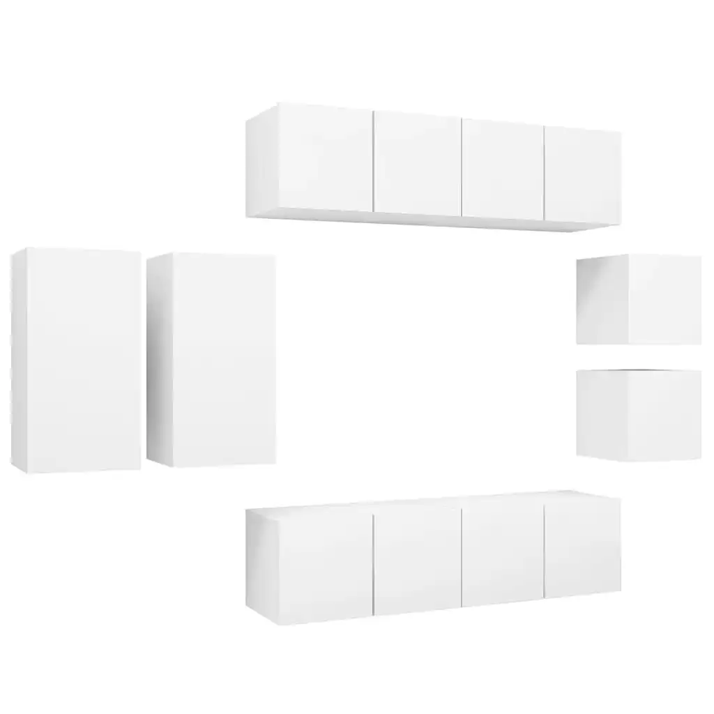 8 Piece TV Cabinet Set White Engineered Wood 3078704