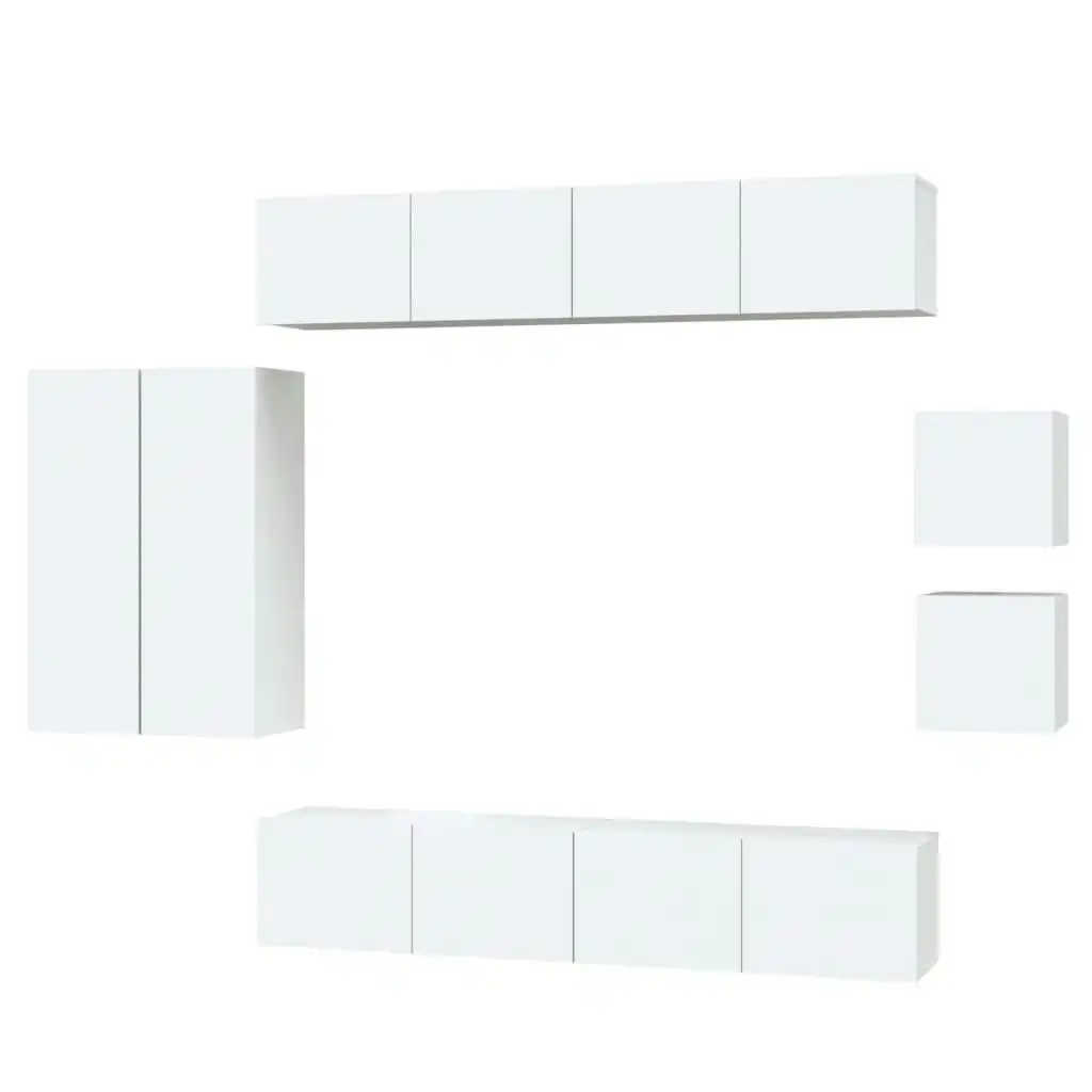 8 Piece TV Cabinet Set White Engineered Wood 3114486