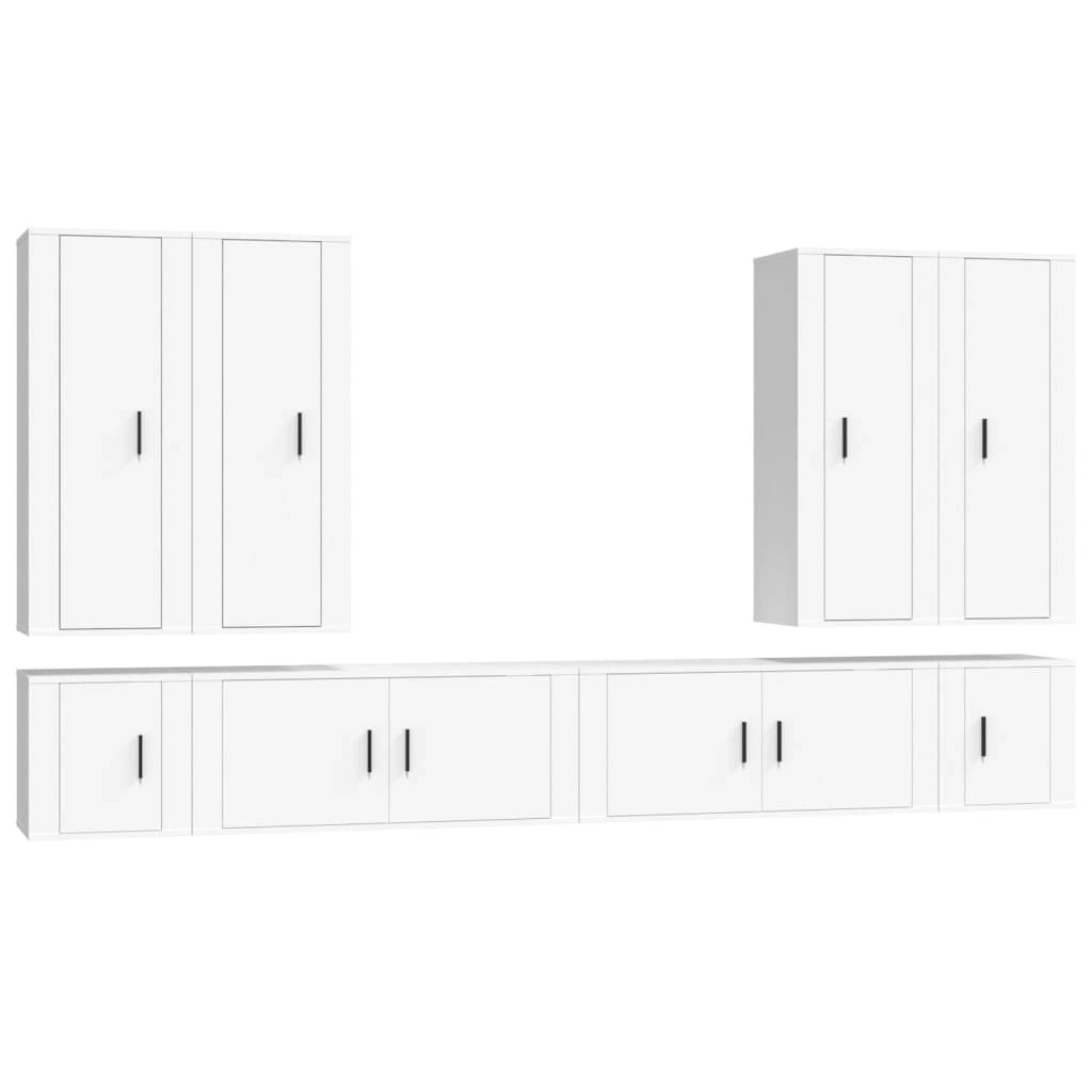 8 Piece TV Cabinet Set White Engineered Wood 3188854