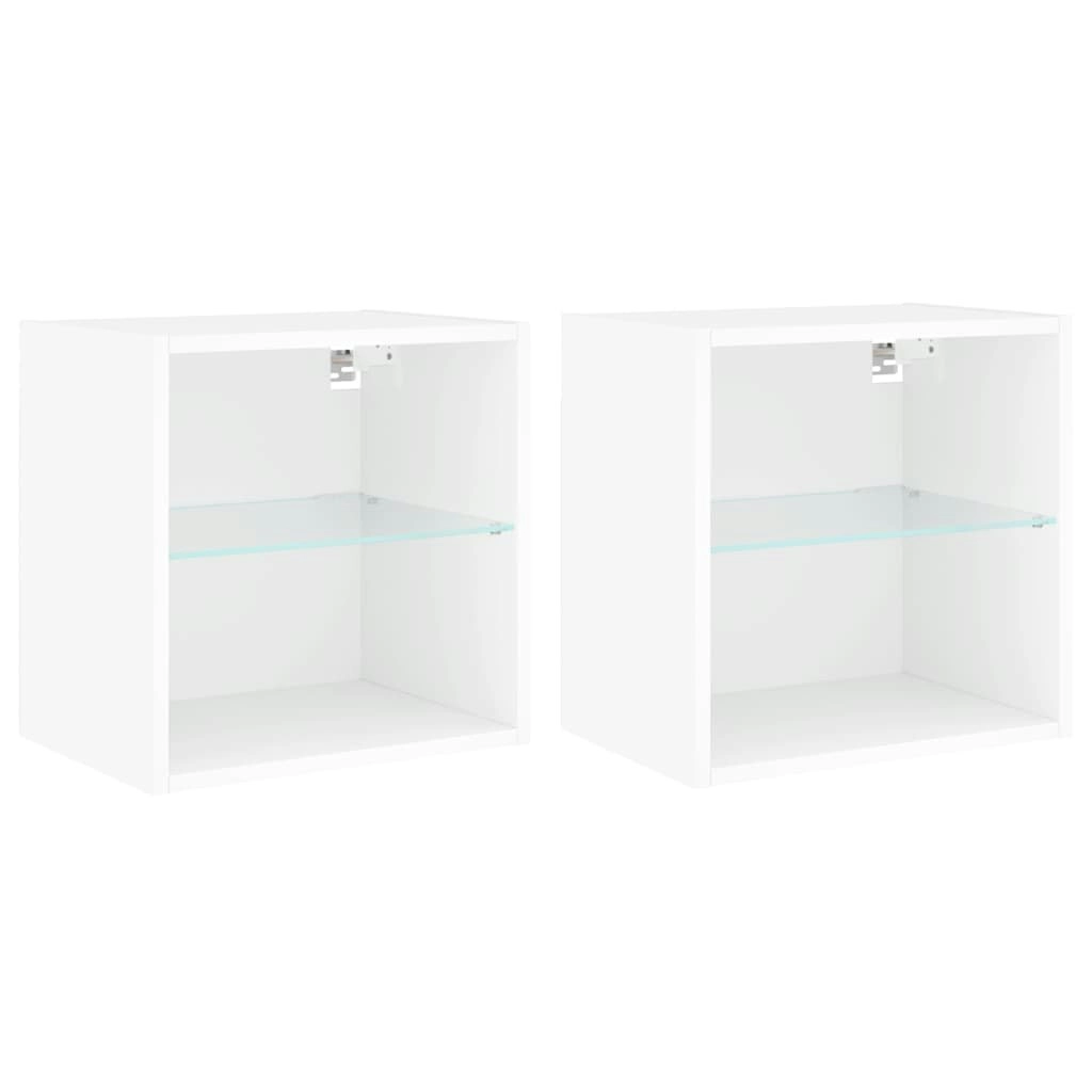 Bedside Cabinets with LED Lights Wall-mounted 2 pcs White 837065