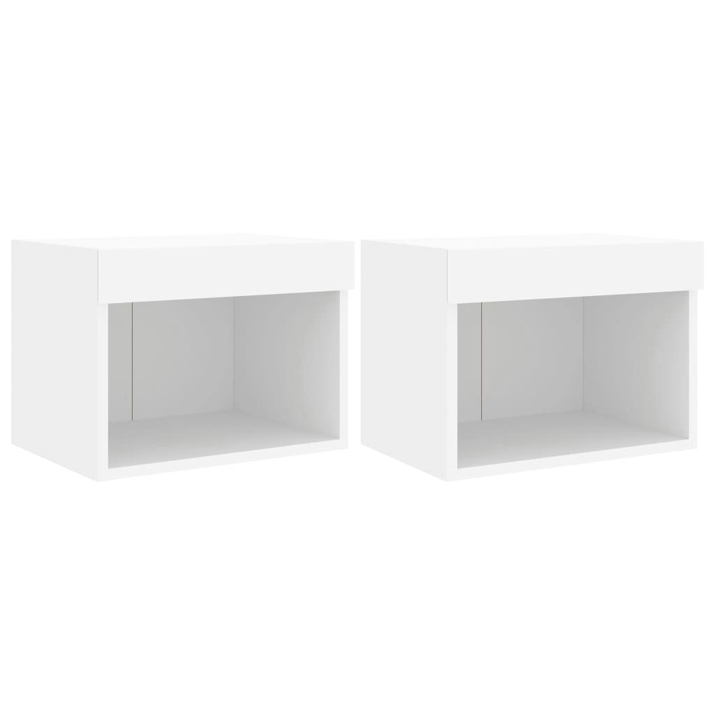 Bedside Cabinets with LED Lights Wall-mounted 2 pcs White 837114