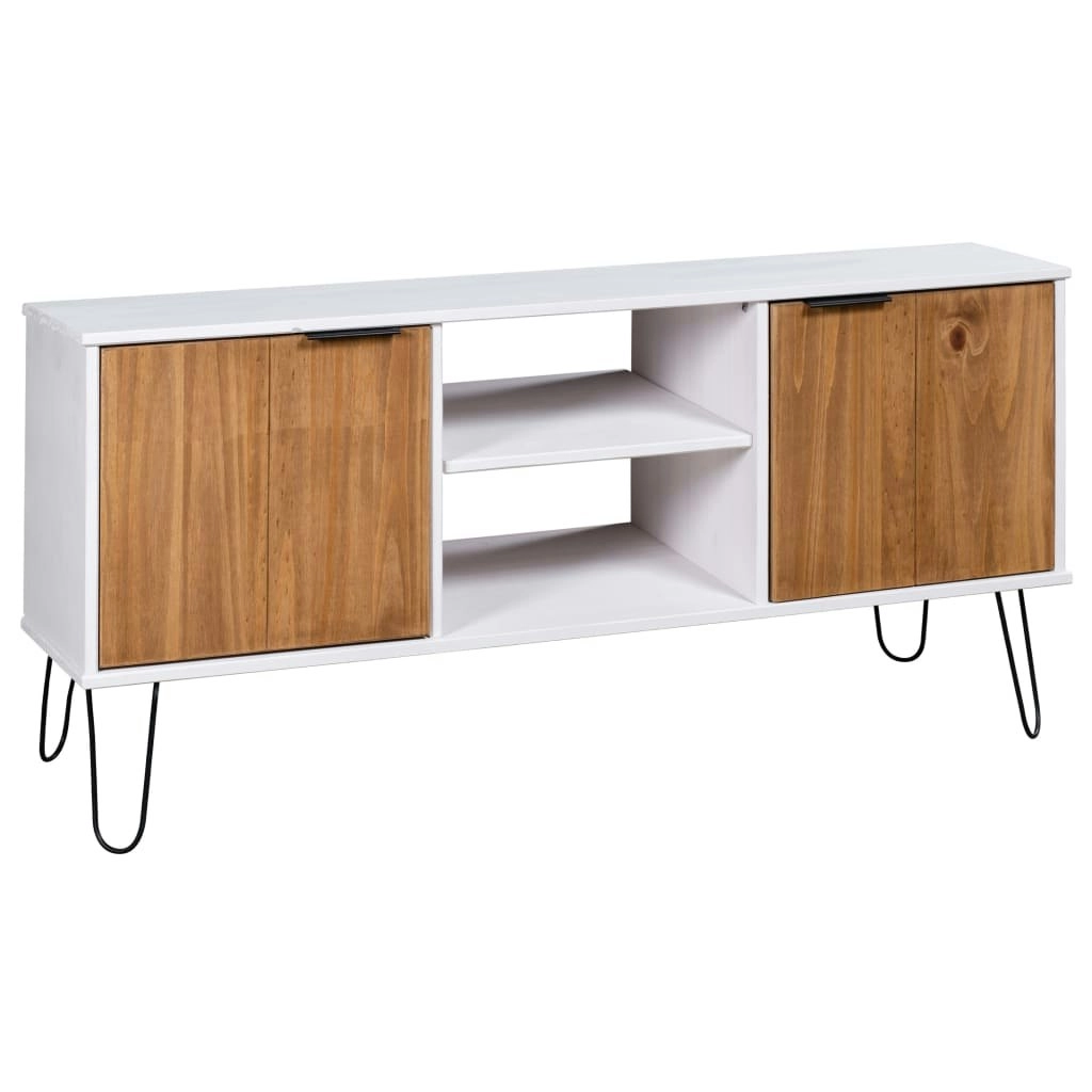 TV Cabinet "New York" White and Light Wood Solid Pine Wood 321147