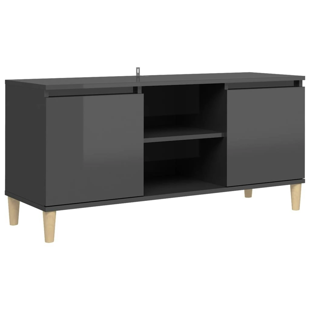 TV Cabinet & Solid Wood Legs High Gloss Grey 103.5x35x50 cm 805967