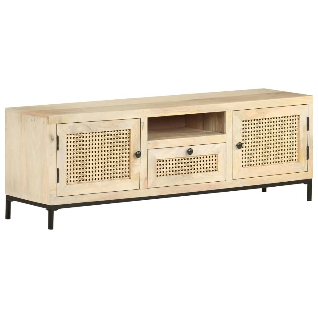 TV Cabinet 120x30x40 cm Solid Mango Wood and Natural Cane 323510