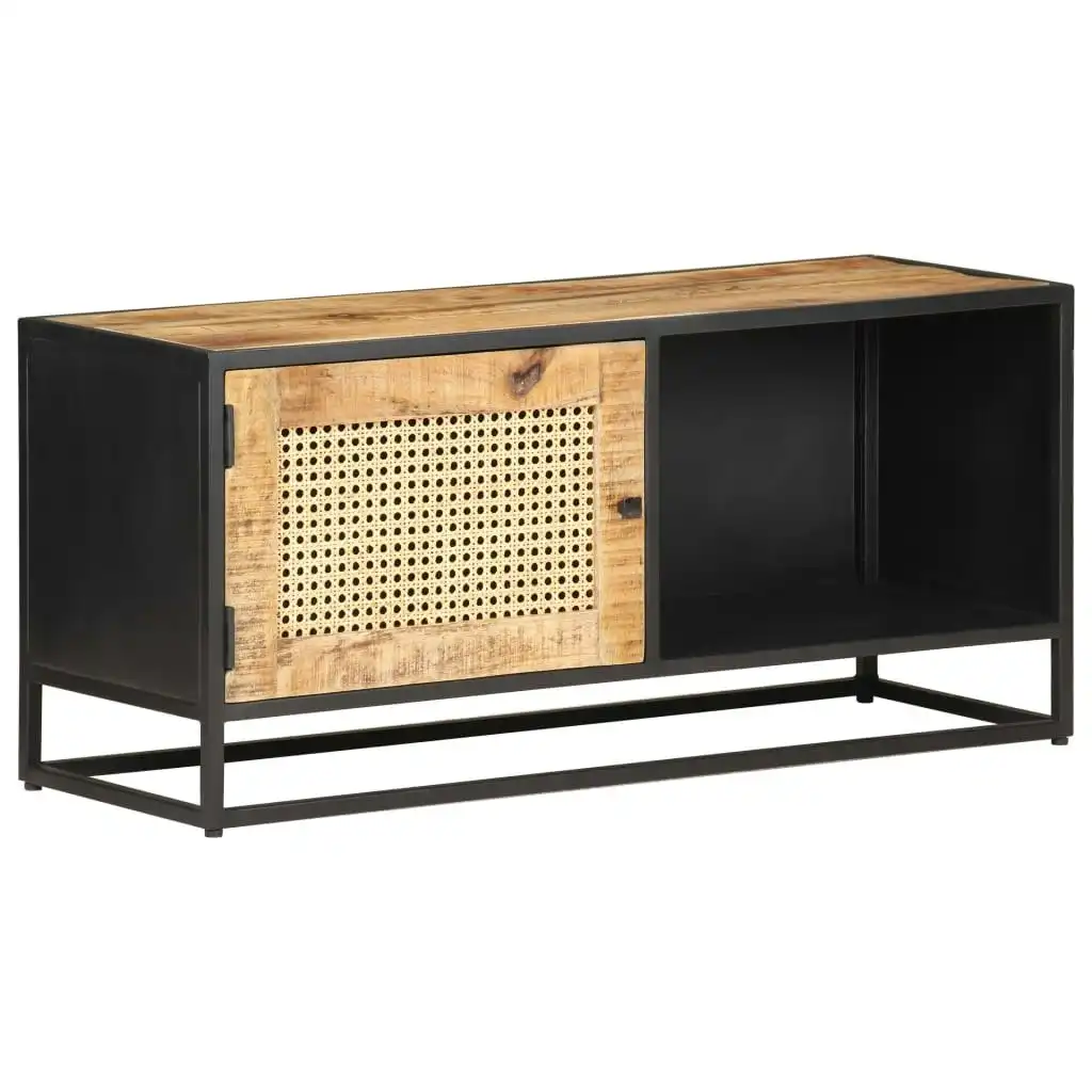 TV Cabinet 90x30x40 cm Rough Mango Wood and Natural Cane 323144