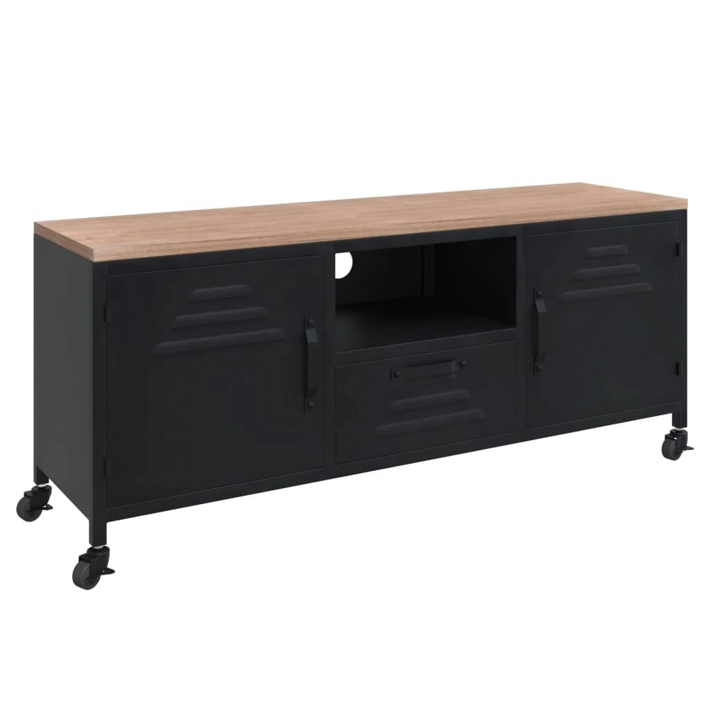 TV Cabinet Black 110x30x43 cm Iron and Solid Wood Fir 340766