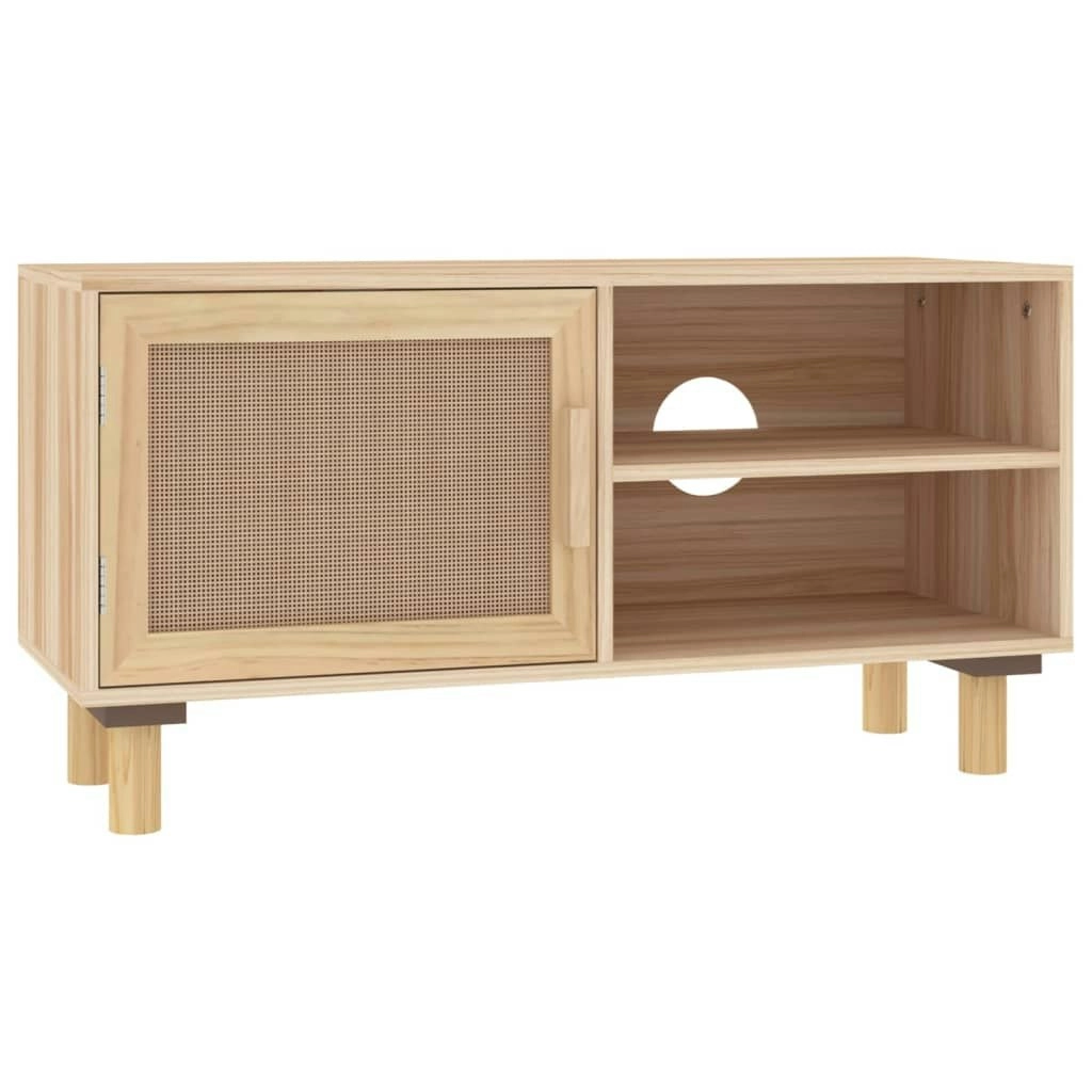 TV Cabinet Brown 80x30x40 cm Solid Wood Pine and Natural Rattan 345614