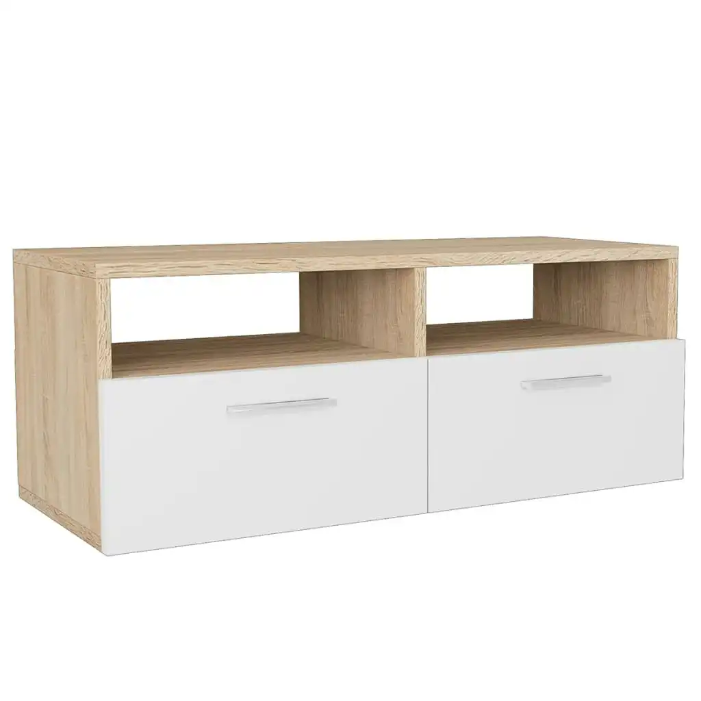 TV Cabinet Engineered Wood 95x35x36 cm Oak and White 244869