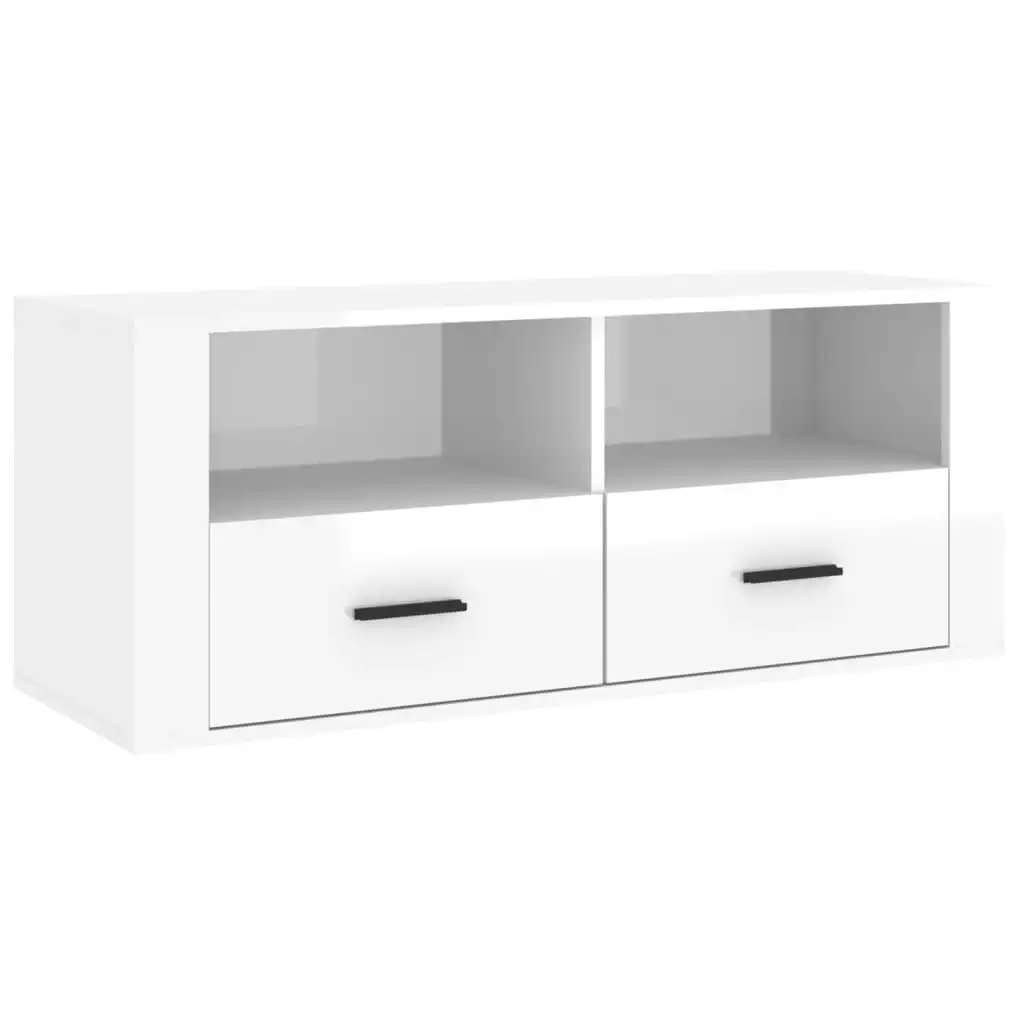 TV Cabinet High Gloss White 100x35x40 cm Engineered Wood 816810