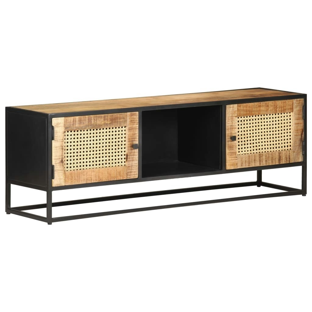 TV Cabinet 120x30x40 cm Rough Mango Wood and Natural Cane 323142