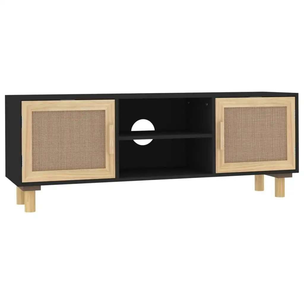 TV Cabinet Black 105x30x40 cm Solid Wood Pine&Natural Rattan 345616