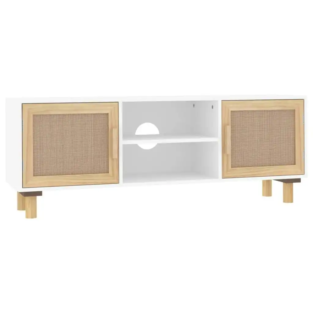 TV Cabinet White 105x30x40 cm Solid Wood Pine&Natural Rattan 345615