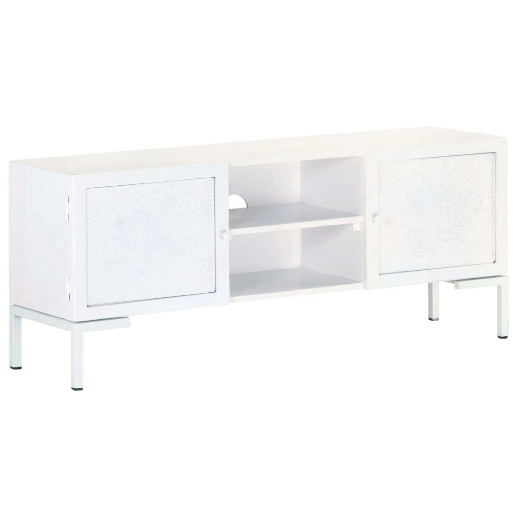 TV Cabinet White 115x30x46 cm Solid Mango Wood 323580