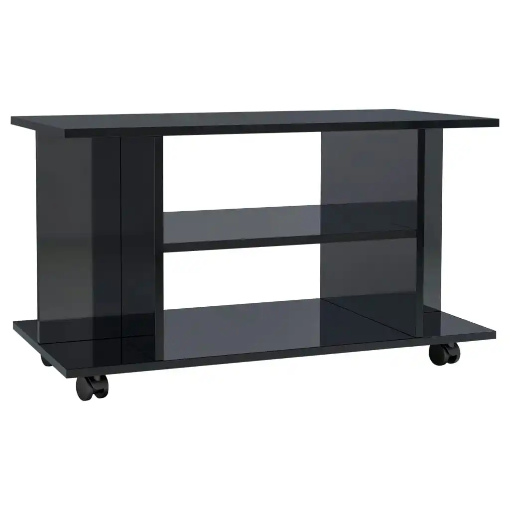 TV Cabinet with Castors High Gloss Black 80x40x40 cm Engineered Wood 800196