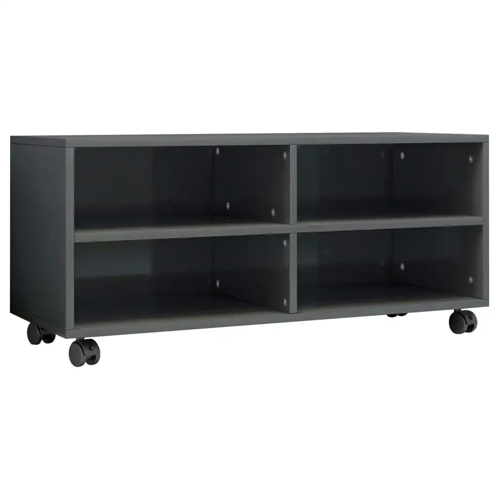 TV Cabinet with Castors High Gloss Grey 90x35x35 cm Engineered Wood 800188