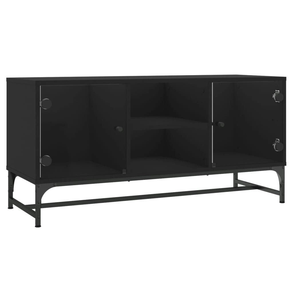 TV Cabinet with Glass Doors Black 102x37x50 cm 836533