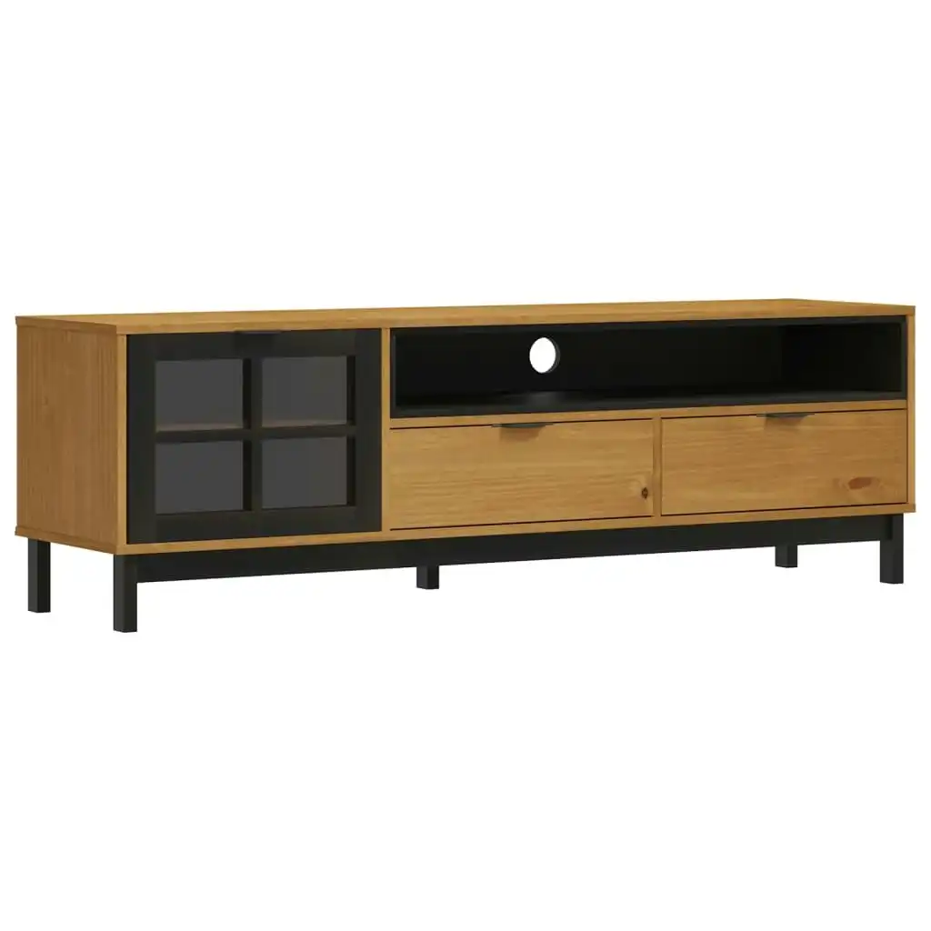 TV Cabinet with Glass Door FLAM 158x40x50 cm Solid Wood Pine 357821