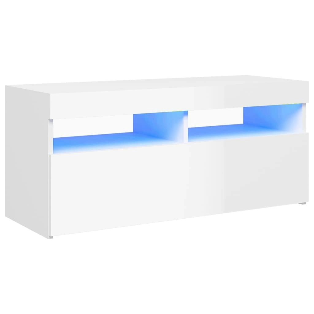 TV Cabinet with LED Lights High Gloss White 90x35x40 cm 804388