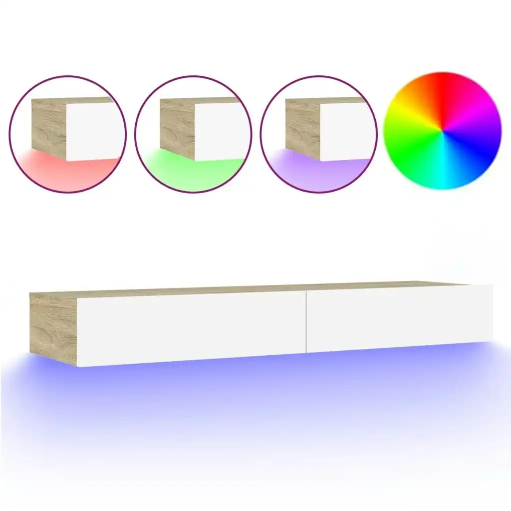 TV Cabinet with LED Lights White and Sonoma Oak 120x35x15.5 cm 832868