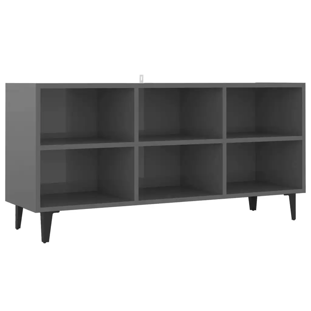 TV Cabinet with Metal Legs High Gloss Grey 103.5x30x50 cm 805958