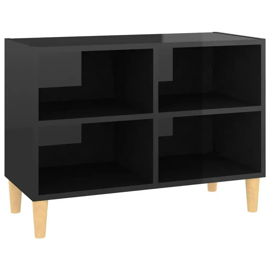 TV Cabinet with Solid Wood Legs High Gloss Black 69.5x30x50 cm 805930