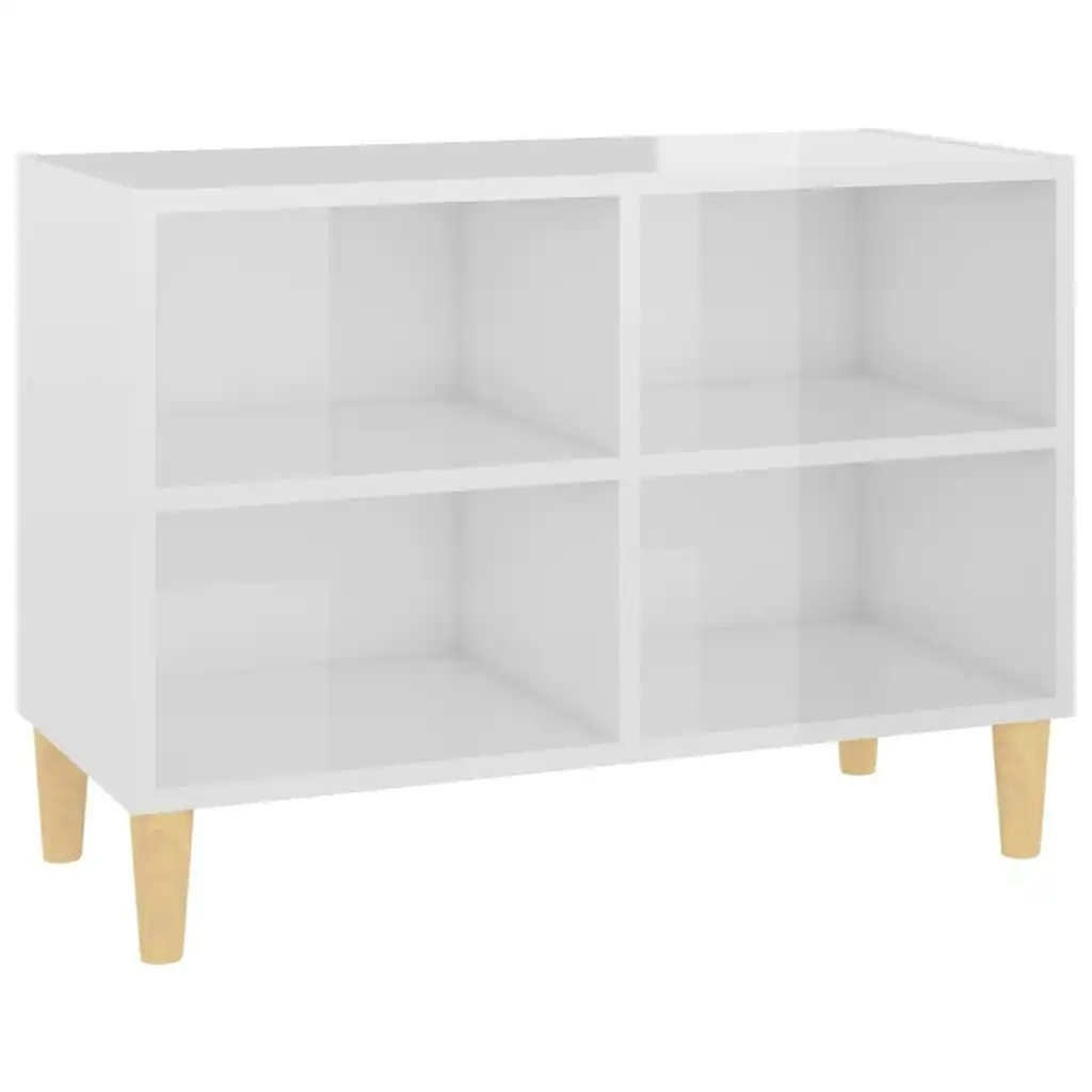 TV Cabinet with Solid Wood Legs High Gloss White 69.5x30x50 cm 805929