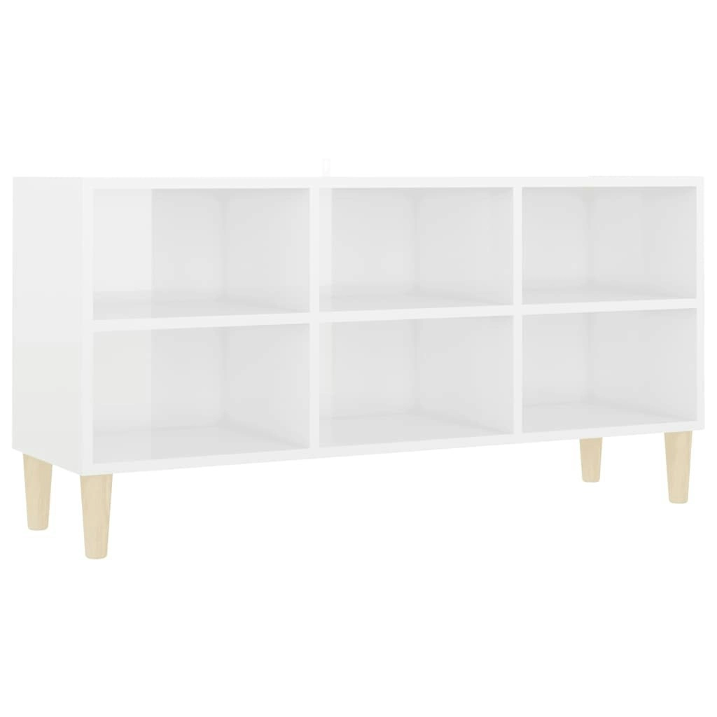 TV Cabinet with Solid Wood Legs High Gloss White 103.5x30x50 cm 805947