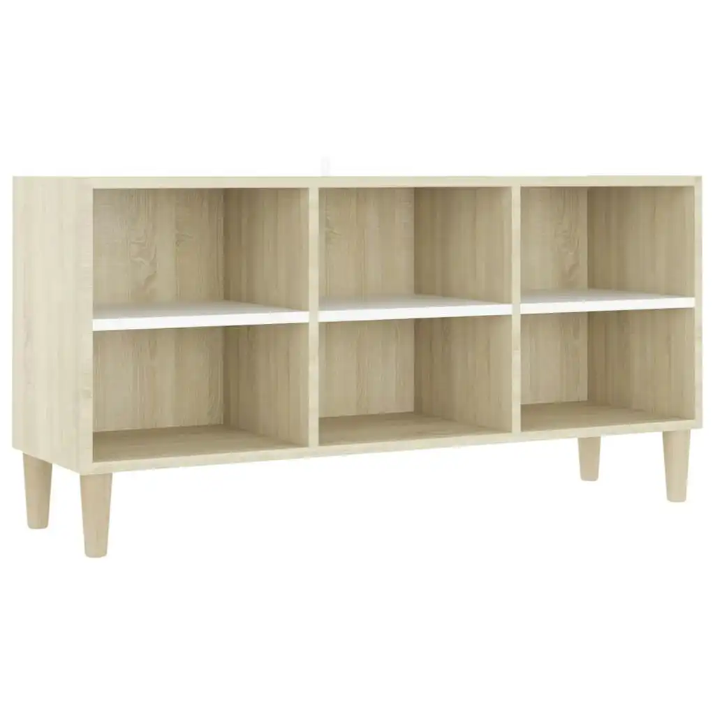 TV Cabinet with Solid Wood Legs White and Sonoma Oak 103.5x30x50 cm 805946