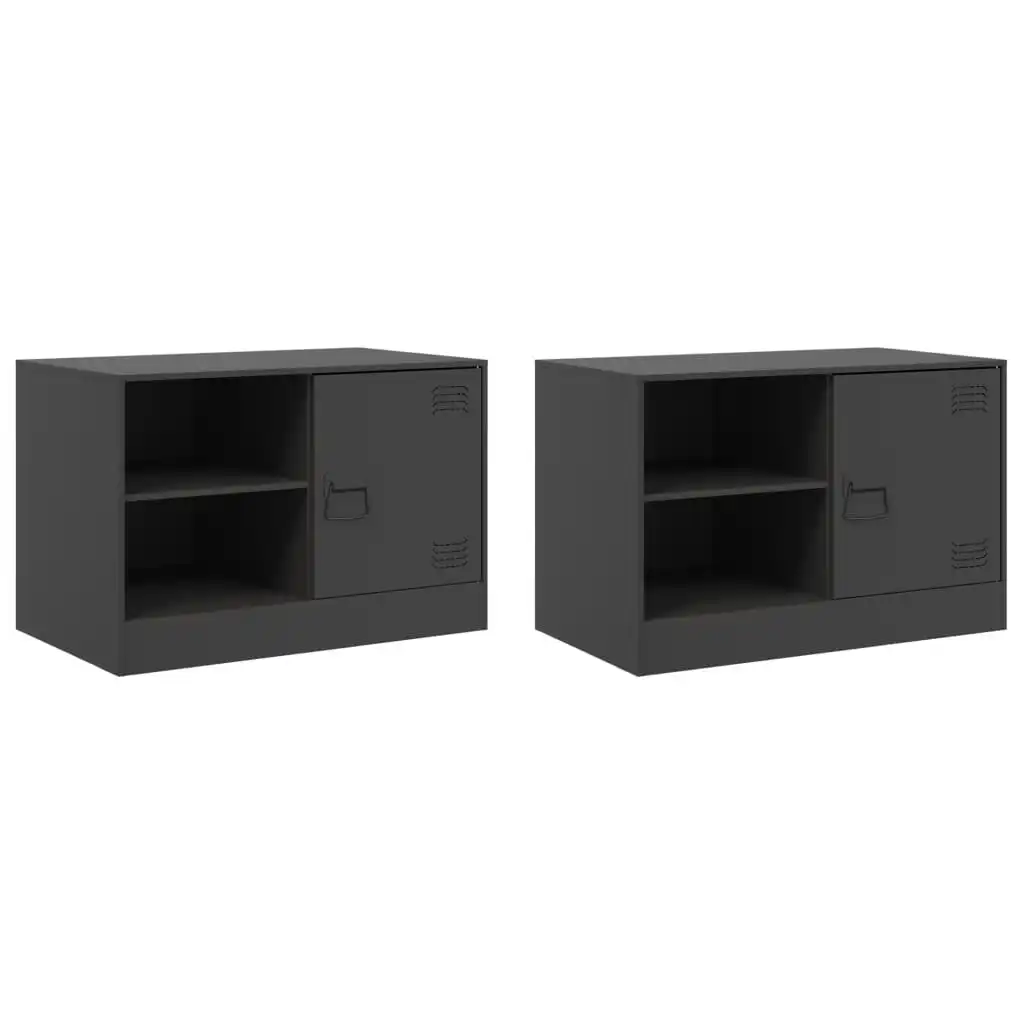 TV Cabinets 2 pcs Black 67x39x44 cm Steel 841692