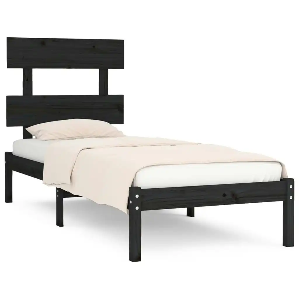 Bed Frame Black Solid Wood 92x187 cm Single Size 3104642