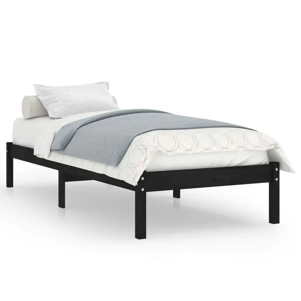 Bed Frame Black Solid Wood 92x187 cm Single Size 809986