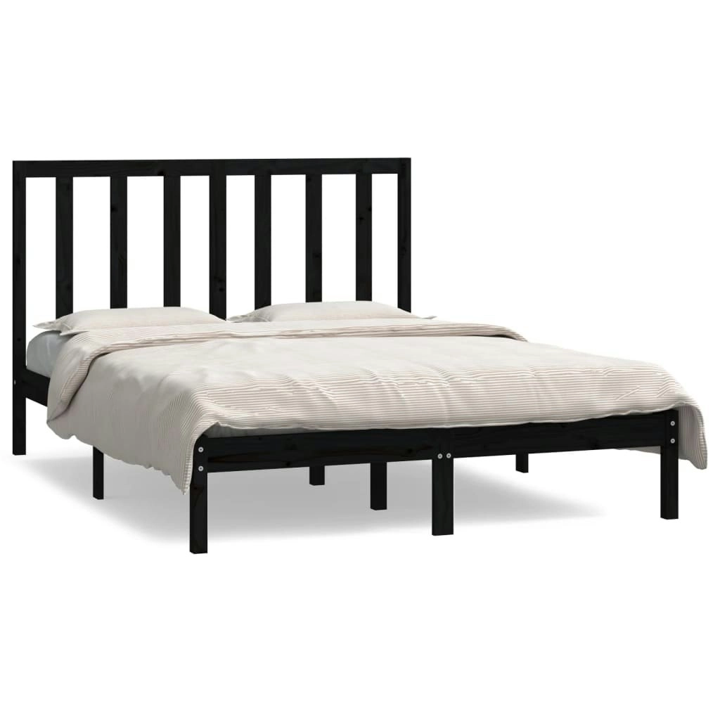 Bed Frame Black Solid Wood Pine 137x187 cm Double Size 3106617