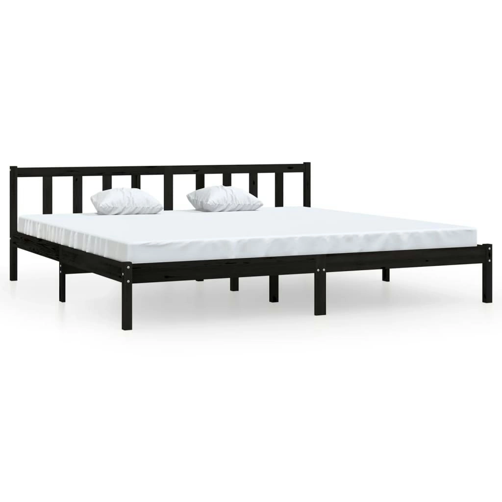 Bed Frame Black Solid Wood Pine 183x203 cm King Size 810101